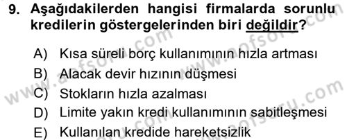 Bankalarda Kredi Yönetimi Dersi 2015 - 2016 Yılı Tek Ders Sınav Soruları 9. Soru
