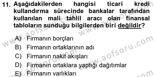 Bankalarda Kredi Yönetimi Dersi 2016 - 2017 Yılı (Vize) Ara Sınavı 11. Soru