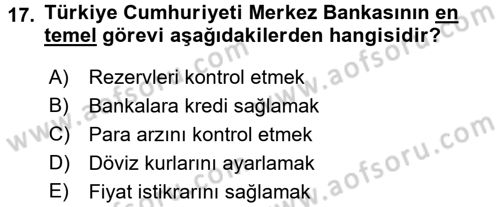 Bankalarda Kredi Yönetimi Dersi 2016 - 2017 Yılı (Vize) Ara Sınavı 17. Soru