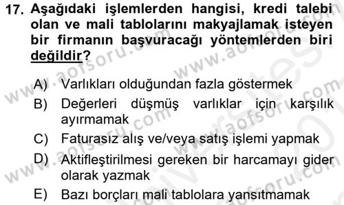 Bankalarda Kredi Yönetimi Dersi 2016 - 2017 Yılı (Final) Dönem Sonu Sınav Soruları 17. Soru