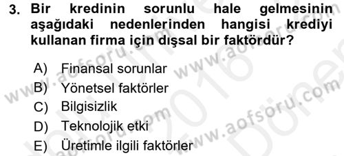 Bankalarda Kredi Yönetimi Dersi 2016 - 2017 Yılı (Final) Dönem Sonu Sınav Soruları 3. Soru