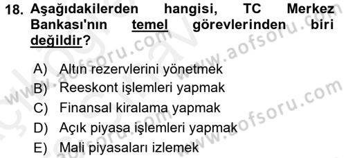 Bankalarda Kredi Yönetimi Dersi 2017 - 2018 Yılı 3 Ders Sınav Soruları 18. Soru