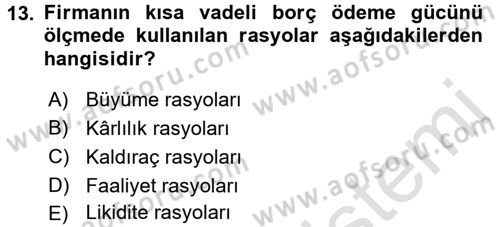 Bankalarda Kredi Yönetimi Dersi 2017 - 2018 Yılı (Vize) Ara Sınavı 13. Soru