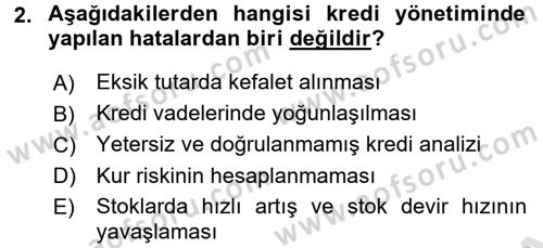 Bankalarda Kredi Yönetimi Dersi 2017 - 2018 Yılı (Vize) Ara Sınavı 2. Soru