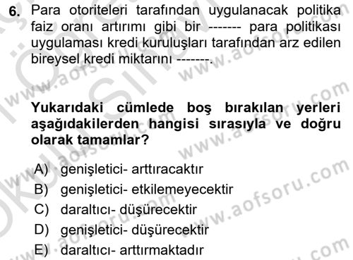 Bankalarda Kredi Yönetimi Dersi 2020 - 2021 Yılı Yaz Okulu Sınav Soruları 6. Soru