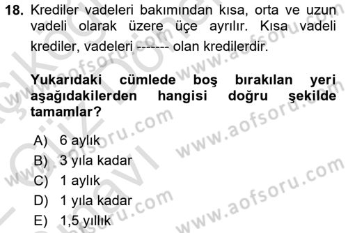 Bankalarda Kredi Yönetimi Dersi Ara Sınavı Deneme Sınav Soruları 18. Soru