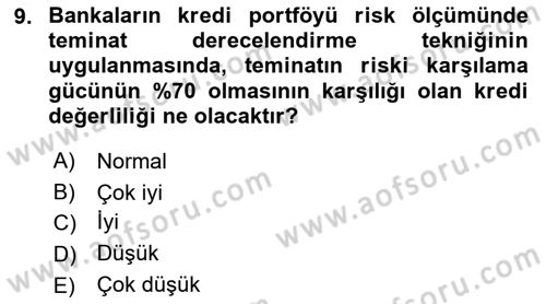 Bankalarda Kredi Yönetimi Dersi 2021 - 2022 Yılı (Final) Dönem Sonu Sınav Soruları 9. Soru