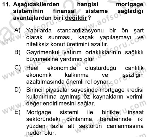 Bankalarda Kredi Yönetimi Dersi 2021 - 2022 Yılı Yaz Okulu Sınav Soruları 11. Soru