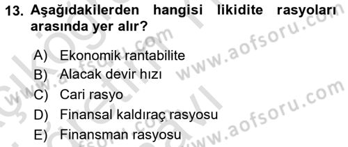 Bankalarda Kredi Yönetimi Dersi 2021 - 2022 Yılı Yaz Okulu Sınav Soruları 13. Soru