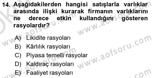 Bankalarda Kredi Yönetimi Dersi 2021 - 2022 Yılı Yaz Okulu Sınav Soruları 14. Soru