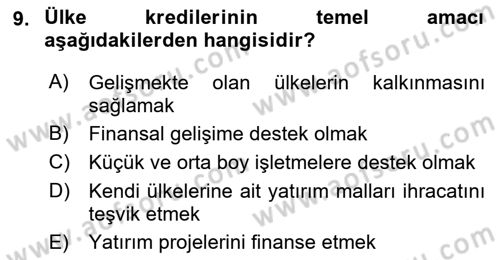 Bankalarda Kredi Yönetimi Dersi 2021 - 2022 Yılı Yaz Okulu Sınav Soruları 9. Soru