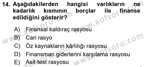 Bankalarda Kredi Yönetimi Dersi 2022 - 2023 Yılı (Vize) Ara Sınav Soruları 14. Soru