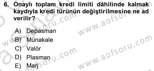 Bankalarda Kredi Yönetimi Dersi 2022 - 2023 Yılı (Vize) Ara Sınav Soruları 6. Soru