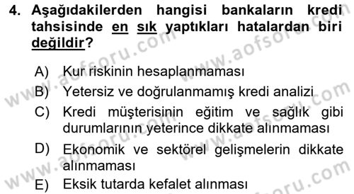 Bankalarda Kredi Yönetimi Dersi 2022 - 2023 Yılı (Final) Dönem Sonu Sınav Soruları 4. Soru