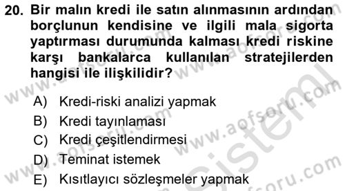 Bankalarda Kredi Yönetimi Dersi 2022 - 2023 Yılı Yaz Okulu Sınav Soruları 20. Soru