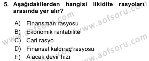 Bankalarda Kredi Yönetimi Dersi 2022 - 2023 Yılı Yaz Okulu Sınav Soruları 5. Soru