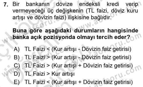 Bankalarda Kredi Yönetimi Dersi 2022 - 2023 Yılı Yaz Okulu Sınav Soruları 7. Soru