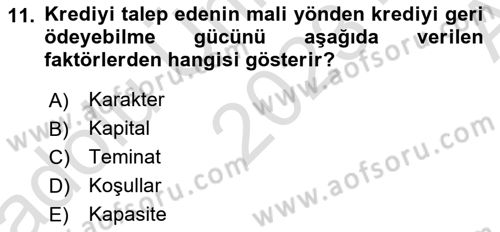 Bankalarda Kredi Yönetimi Dersi 2023 - 2024 Yılı (Vize) Ara Sınav Soruları 11. Soru