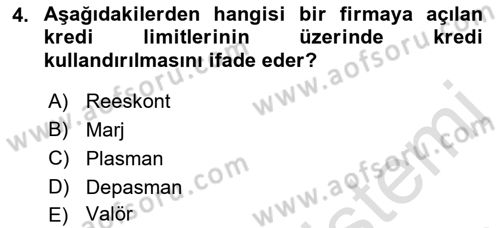 Bankalarda Kredi Yönetimi Dersi 2023 - 2024 Yılı (Final) Dönem Sonu Sınav Soruları 4. Soru