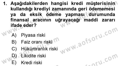Bankalarda Kredi Yönetimi Dersi 2023 - 2024 Yılı Yaz Okulu Sınav Soruları 1. Soru