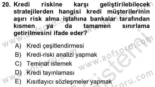 Bankalarda Kredi Yönetimi Dersi 2023 - 2024 Yılı Yaz Okulu Sınav Soruları 20. Soru