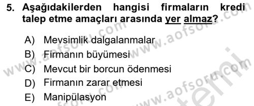 Bankalarda Kredi Yönetimi Dersi 2023 - 2024 Yılı Yaz Okulu Sınav Soruları 5. Soru