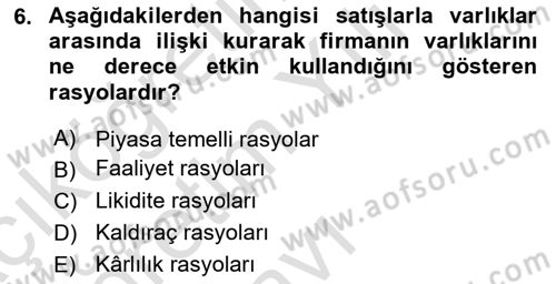 Bankalarda Kredi Yönetimi Dersi 2023 - 2024 Yılı Yaz Okulu Sınav Soruları 6. Soru