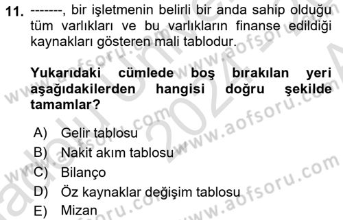 Bankalarda Kredi Yönetimi Dersi 2024 - 2025 Yılı (Vize) Ara Sınav Soruları 11. Soru