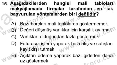 Bankalarda Kredi Yönetimi Dersi Ara Sınavı Deneme Sınav Soruları 15. Soru