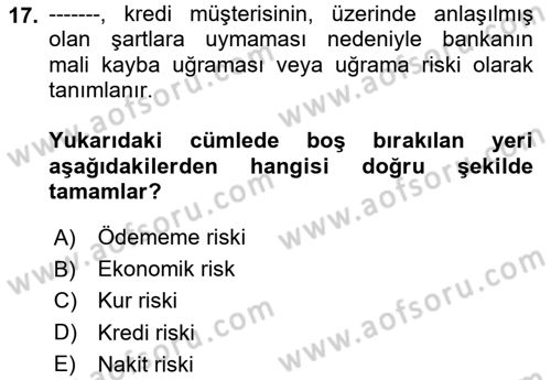 Bankalarda Kredi Yönetimi Dersi 2024 - 2025 Yılı (Final) Dönem Sonu Sınav Soruları 17. Soru