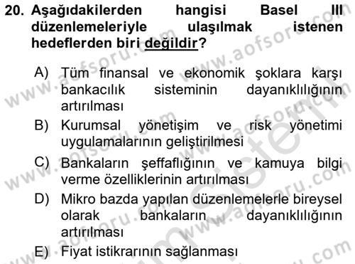 Bankalarda Kredi Yönetimi Dersi 2024 - 2025 Yılı (Final) Dönem Sonu Sınav Soruları 20. Soru