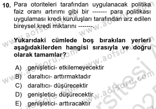Bankalarda Kredi Yönetimi Dersi 2024 - 2025 Yılı Yaz Okulu Sınav Soruları 10. Soru