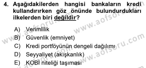 Bankalarda Kredi Yönetimi Dersi 2024 - 2025 Yılı Yaz Okulu Sınav Soruları 4. Soru