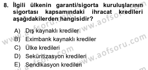 Bankalarda Kredi Yönetimi Dersi 2024 - 2025 Yılı Yaz Okulu Sınav Soruları 8. Soru
