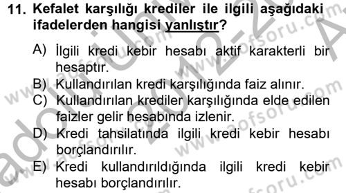 Banka Ve Sigorta Muhasebesi Dersi 2012 - 2013 Yılı (Vize) Ara Sınav Soruları 11. Soru