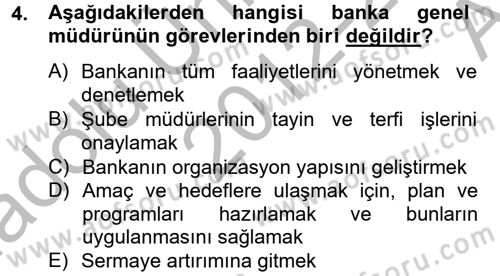 Banka Ve Sigorta Muhasebesi Dersi 2012 - 2013 Yılı (Vize) Ara Sınav Soruları 4. Soru