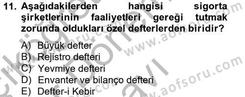Banka Ve Sigorta Muhasebesi Dersi 2012 - 2013 Yılı (Final) Dönem Sonu Sınav Soruları 11. Soru