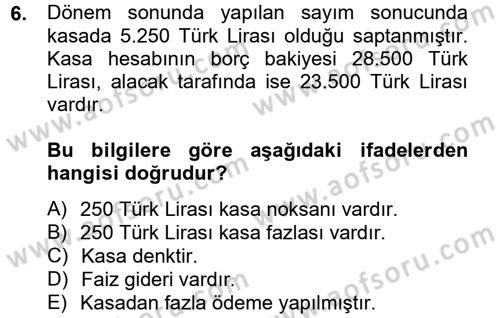 Banka Ve Sigorta Muhasebesi Dersi 2012 - 2013 Yılı (Final) Dönem Sonu Sınav Soruları 6. Soru