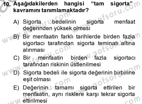 Banka Ve Sigorta Muhasebesi Dersi 2013 - 2014 Yılı (Final) Dönem Sonu Sınav Soruları 10. Soru
