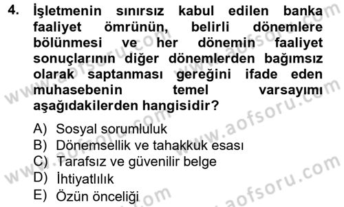Banka Ve Sigorta Muhasebesi Dersi 2014 - 2015 Yılı (Vize) Ara Sınav Soruları 4. Soru