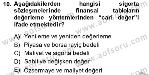 Banka Ve Sigorta Muhasebesi Dersi 2014 - 2015 Yılı (Final) Dönem Sonu Sınav Soruları 10. Soru