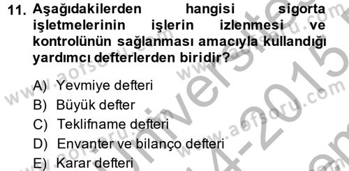 Banka Ve Sigorta Muhasebesi Dersi 2014 - 2015 Yılı (Final) Dönem Sonu Sınav Soruları 11. Soru
