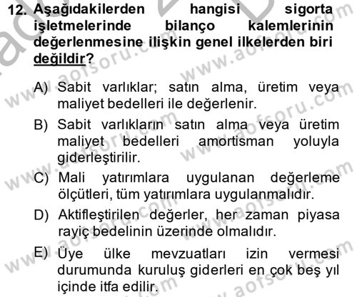 Banka Ve Sigorta Muhasebesi Dersi 2014 - 2015 Yılı (Final) Dönem Sonu Sınav Soruları 12. Soru