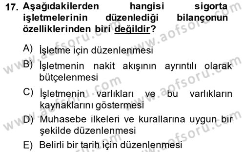 Banka Ve Sigorta Muhasebesi Dersi 2014 - 2015 Yılı (Final) Dönem Sonu Sınav Soruları 17. Soru