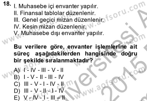 Banka Ve Sigorta Muhasebesi Dersi 2014 - 2015 Yılı (Final) Dönem Sonu Sınav Soruları 18. Soru