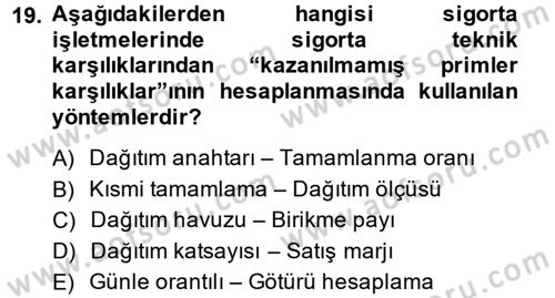 Banka Ve Sigorta Muhasebesi Dersi 2014 - 2015 Yılı (Final) Dönem Sonu Sınav Soruları 19. Soru