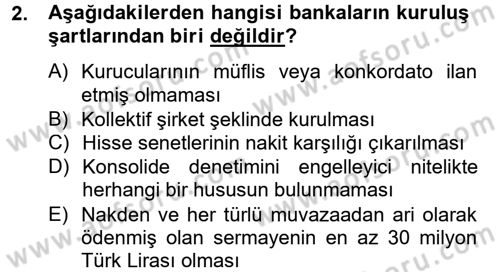 Banka Ve Sigorta Muhasebesi Dersi 2014 - 2015 Yılı (Final) Dönem Sonu Sınav Soruları 2. Soru