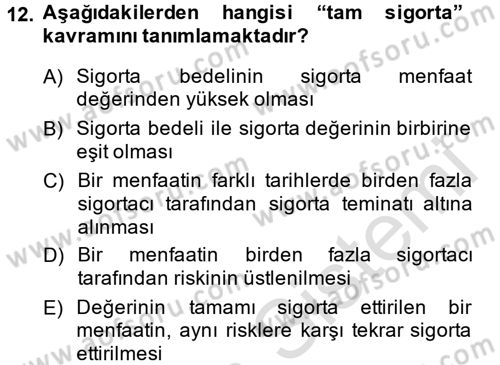 Banka Ve Sigorta Muhasebesi Dersi 2014 - 2015 Yılı Tek Ders Sınav Soruları 12. Soru