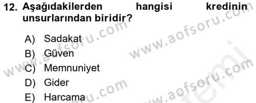 Banka Ve Sigorta Muhasebesi Dersi 2015 - 2016 Yılı (Vize) Ara Sınav Soruları 12. Soru