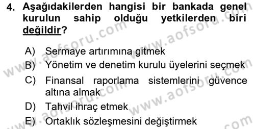 Banka Ve Sigorta Muhasebesi Dersi 2015 - 2016 Yılı (Vize) Ara Sınav Soruları 4. Soru